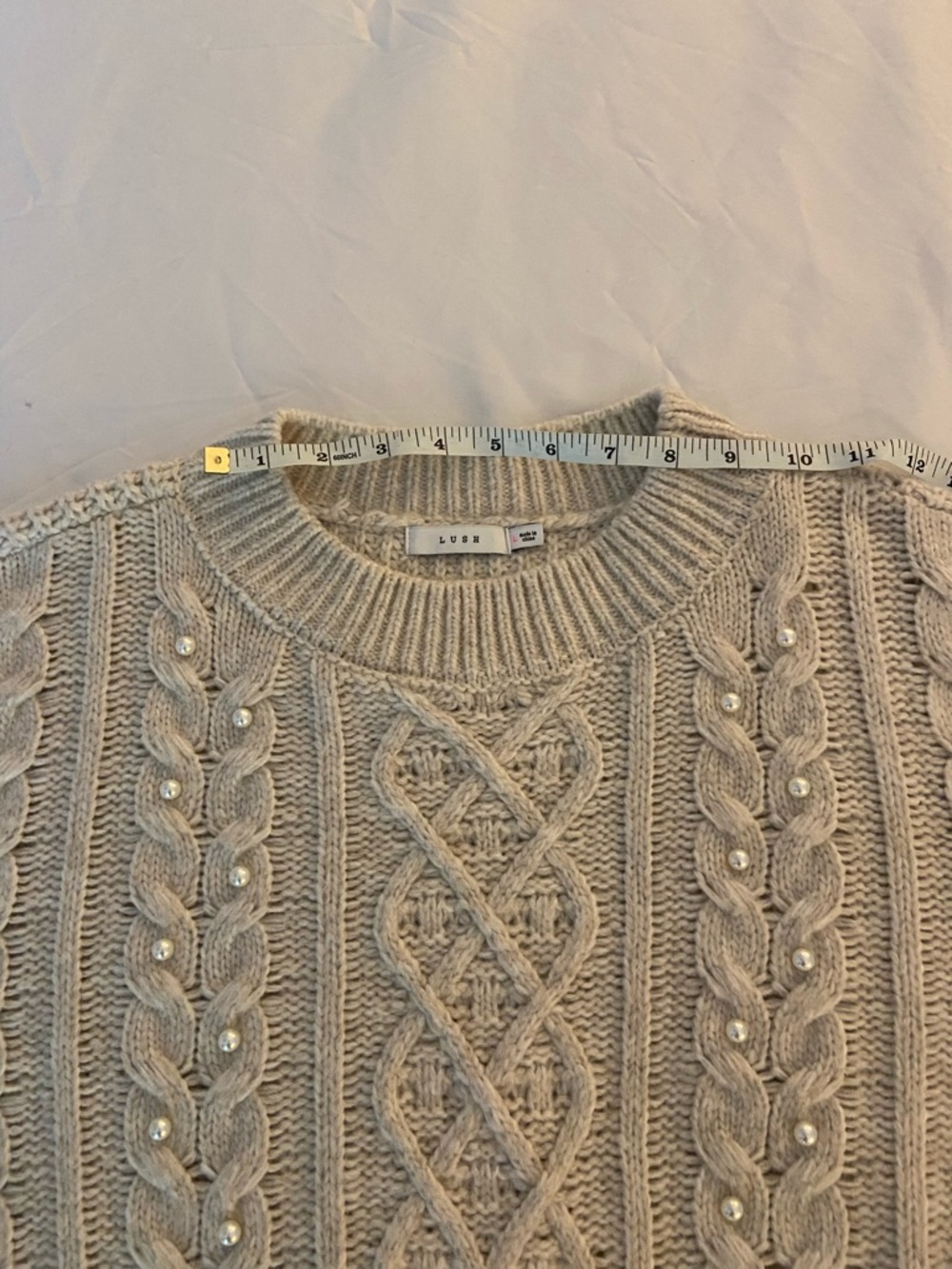 Cable Knit Crewneck Sweater - Cream - Picture 3 of 10